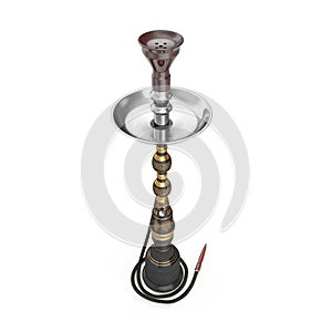 Black hookah with black rubber tube and black flask isolated on white. 3D illustration