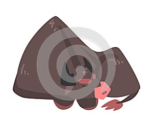 Black Horned Sleeping Bull with Hoof and Muscular Neck Vector Illustration