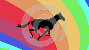 Black horse running silhouette on rainbow background new quality unique animation dynamic joyful 4k video stock footage