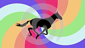 Black horse running silhouette on rainbow spiral background new quality unique animation dynamic joyful 4k video stock
