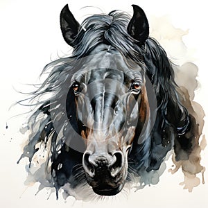 Black Horse Watercolor Clipart on White Background AI Generated