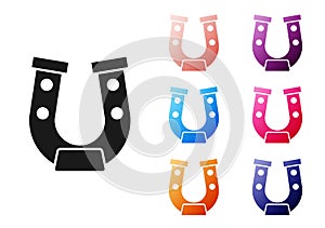 Black Horseshoe icon isolated on white background. Set icons colorful. Vector