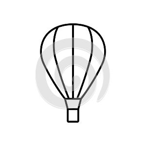 Black Hot Air Balloon with Basket Line Icon. Flight Baloon for Travel Icon on White Background. Fly Hotair Ballon for