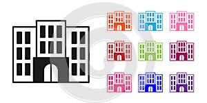 Black Hotel building icon isolated on white background. Set icons colorful. Vector