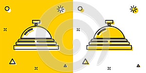 Black Hotel service bell icon isolated on yellow and white background. Reception bell. Random dynamic shapes. Vector