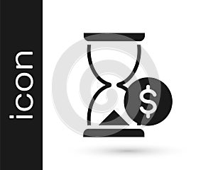 Black Hourglass with dollar icon isolated on white background. Money time. Sandglass and money. Growth, income, savings