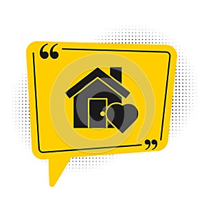 Black House with heart shape icon isolated on white background. Love home symbol. Family, real estate and realty. Yellow