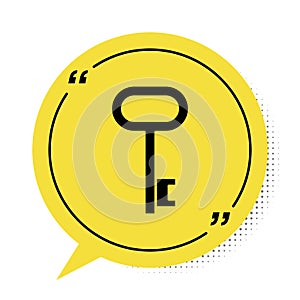 Black House key icon isolated on white background. Yellow speech bubble symbol. Vector