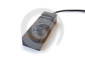 Black Hub 4 Ports USB isolated on a white background