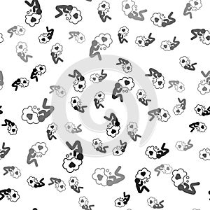 Black Human head with heart icon isolated seamless pattern on white background. Love concept with human head. Vector