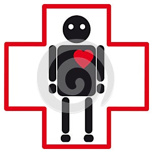 Black human silhouette medical icon of heart failure
