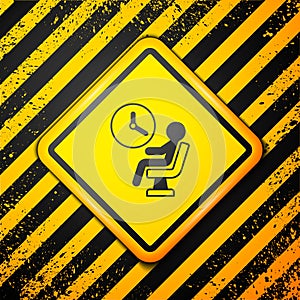 Black Human waiting in airport terminal icon isolated on yellow background. Warning sign. Vector