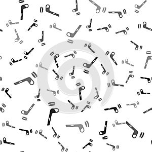 Black Ice hockey stick and puck icon isolated seamless pattern on white background. Vector