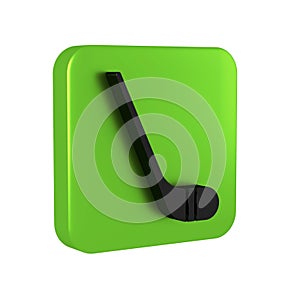 Black Ice hockey sticks icon isolated on transparent background. Green square button.