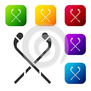 Black Ice hockey sticks icon isolated on white background. Set icons in color square buttons. Vector Illustration