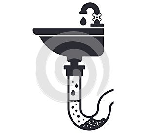 black icon clogged sink pipes.