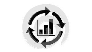 Black Icon of Bar Chart within Circular Arrow Loop Representing Data Analysis Cycle graph