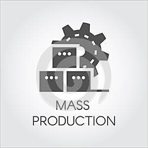 Black Icon in flat style of gear wheel and boxes. Mass production and modern machinery equipment concept