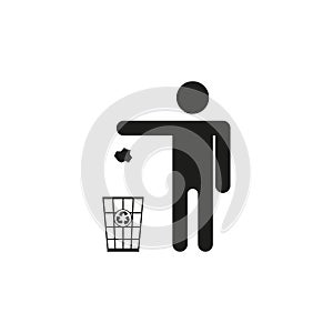 Black icon man and trash can, vector