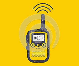 black icon of mobile walkie-talkie for communication at a distance in grunge style.