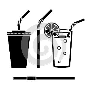 Black icon set drink. photo