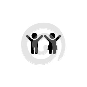 Black icon of sign two people, two children, girl and boy. Vector illustration eps 10