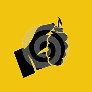 Black icon, silhouette hand holding lighter vector