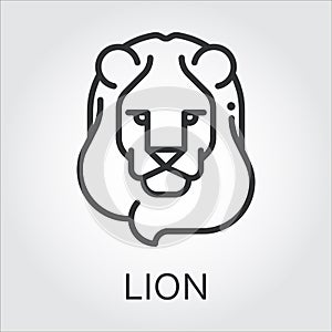 Black icon style line art, head wild animal lion.