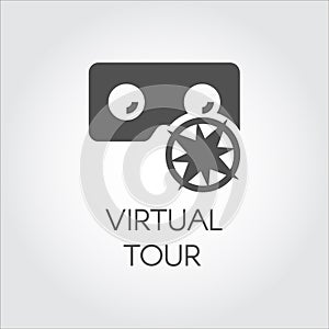 Black icon of virtual tour in flat style. Concept of virtual reality games, presentation, digital technologies