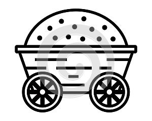 black icon of a wooden cart with hay.