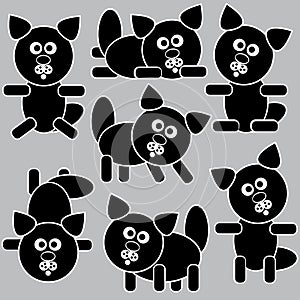 Black icons cats isolated on a gray