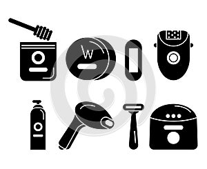 Black icons set on hair removal