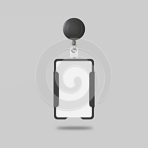 Black ID Card or Badge Holder Isolated on a Grey Background.
