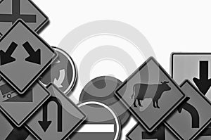 Black image of warning and prohibit traffic signs