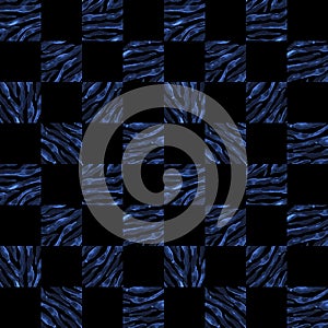 Black and indigo checkered plaid zebra seamless texture. Watercolor hand drawn chess pattern