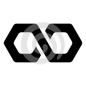 Black infinity symbol icon - hexagonal shape. Simple flat vector design element