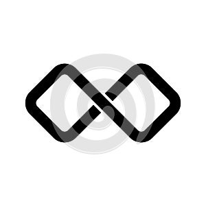 Black infinity symbol icon. Rectangular shape with rounded edges. Simple flat vector design element