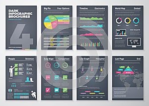 Black infographic templates in brochure style