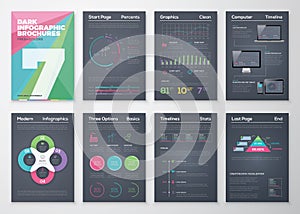 Black infographic templates in business brochure style