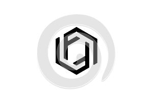 black initial letter f cube box hexagon logo