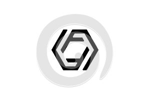 black initial letter f cube box hexagon logo