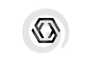 black initial letter f cube box hexagon logo