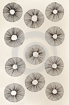 Black ink on beige background freehand abstract of circles