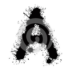Black ink blots letter isolated on white background.Hand drawn vector lettering.