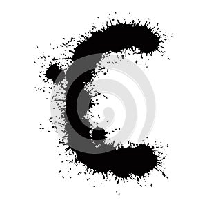 Black ink blots letter isolated on white background.Hand drawn vector lettering.