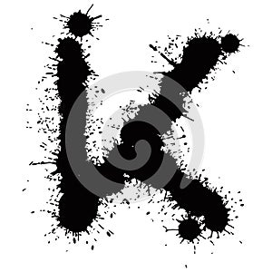 Black ink blots letter isolated on white background.Hand drawn vector lettering.
