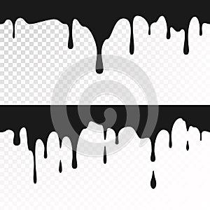 Black ink drips. Seamless Dripping Paint Texture. Vector illustration isolated on white background