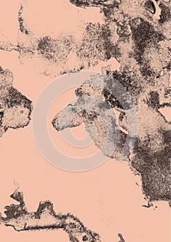 Black ink flow on a pink background. Watercolor abstract art. Suitable for background, package, or wall gallery.