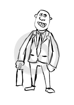 Black Ink Hand Drawing of Businessman With Briefcase