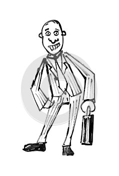 Black Ink Hand Drawing of Businessman Holding Briefcase
